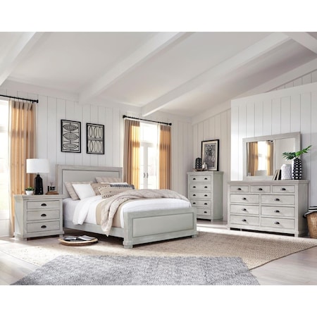 Progressive Furniture P615-34-35-78 Willow Complete Upholstered Bed, Gray - Queen Size P615-34/35/78